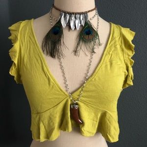 Kimichi Blue Citrus Ruffled Crop Top Small EUC